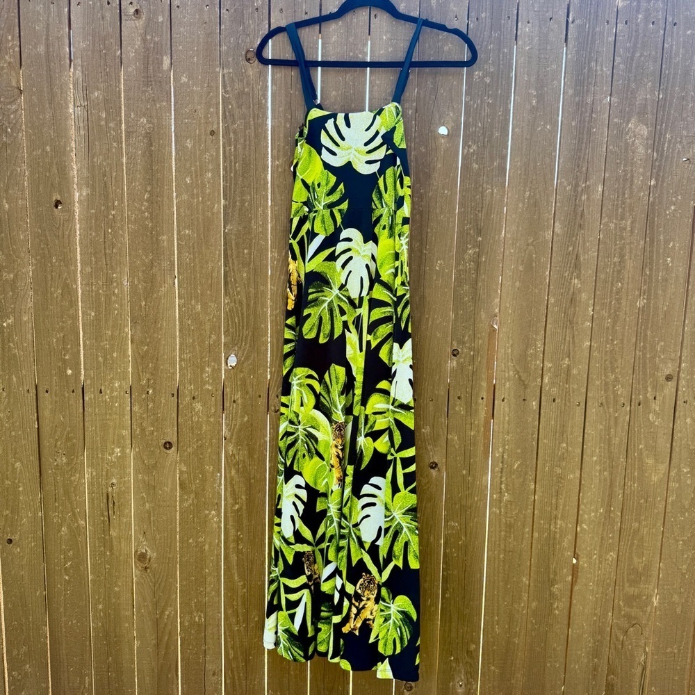 Retro Jungle Tiger Maxi Dress 🌿 Bold Tropical Leaf Print